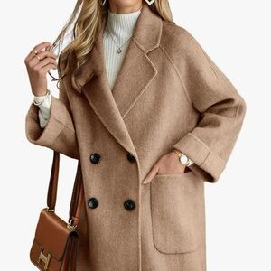 Camel Double-Breasted Wool Blend Coat - Women